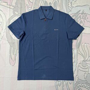 Kiton Blue Zip-up Short Sleeve Polo Shirt